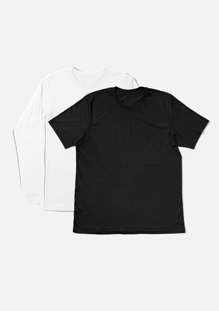 Flat Front View of Mens T-Shirts Long & Short Sleeve 2 Pack Bundle - Black & White