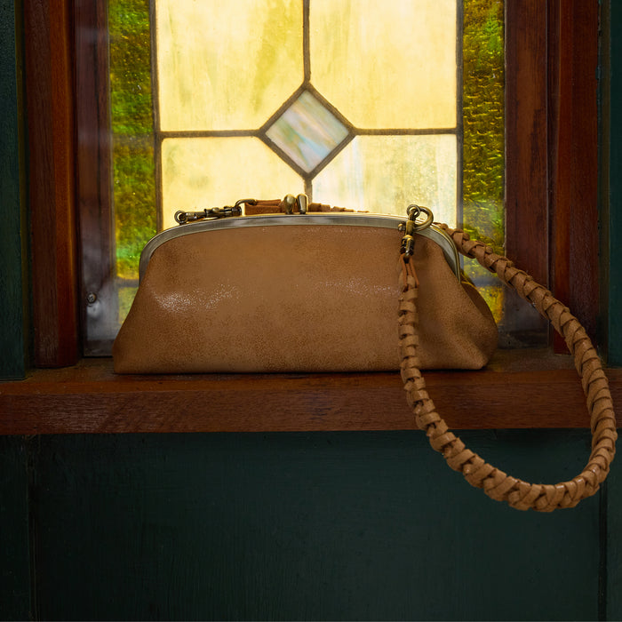 Alba Frame Small Shoulder Bag In Buffed Leather - Whiskey