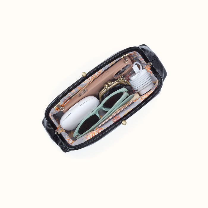 Alba Frame Small Shoulder bag In Polished Leather - Black