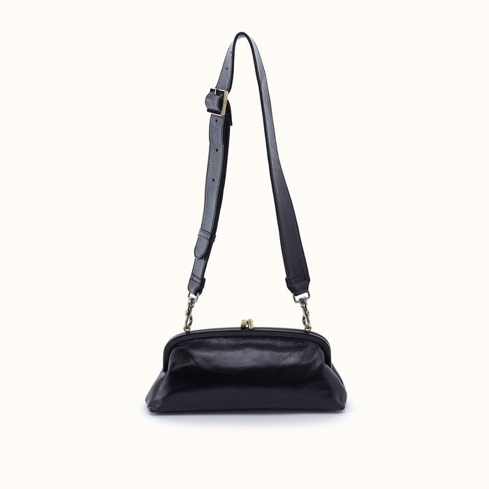 Alba Frame Small Shoulder bag In Polished Leather - Black