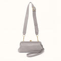 Alba Frame Small Shoulder Bag in Polished Leather - Light Grey- FOL