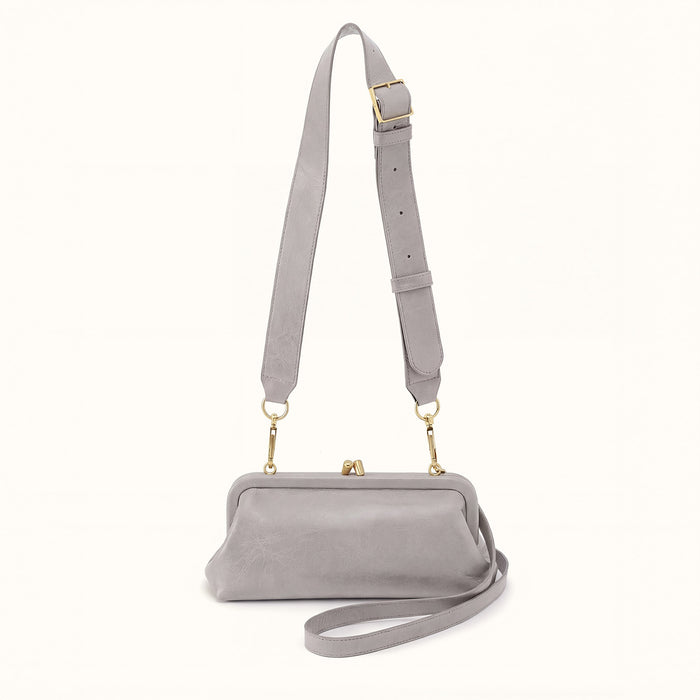 Alba Frame Small Shoulder Bag in Polished Leather - Light Grey- FOL