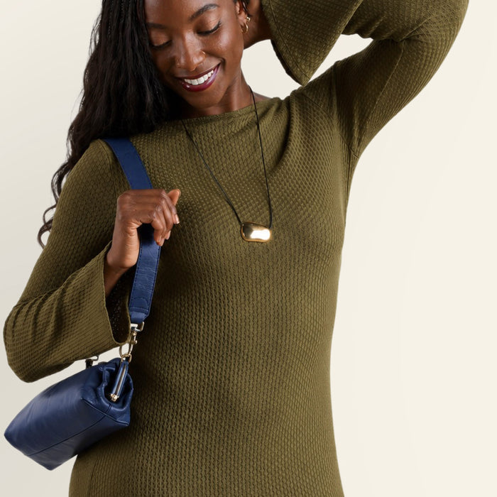 Alba Frame Small Shoulder in Polished Leather - Ink Navy