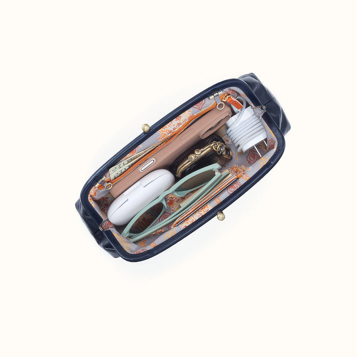 Alba Frame Small Shoulder in Polished Leather - Ink Navy