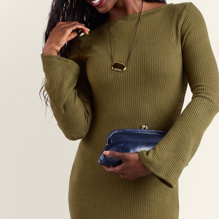 Alba Frame Small Shoulder in Polished Leather - Ink Navy