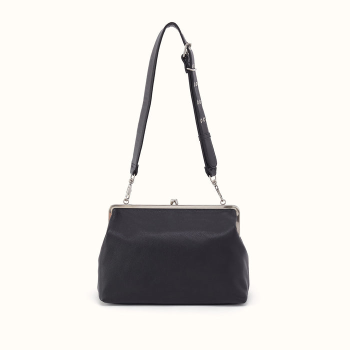 Alba Frame Large Shoulder Bag in Pebbled Leather - Black- FOL