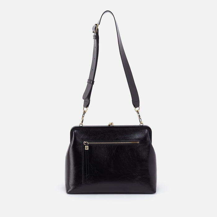 Alba Frame Large Shoulder Bag in Polished Leather - Black