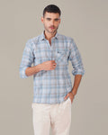 Aqua Multi Plaid 100% Cotton Slub Shirt