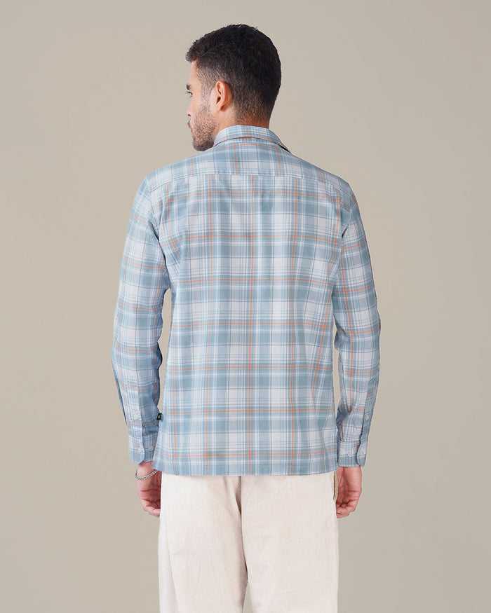 Aqua Multi Plaid 100% Cotton Slub Shirt