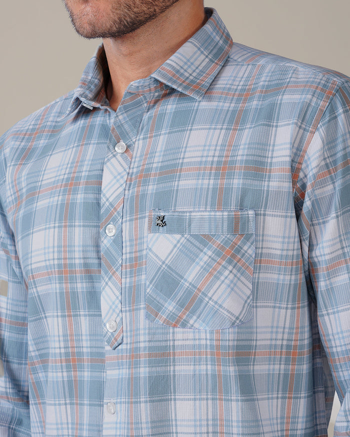 Aqua Multi Plaid 100% Cotton Slub Shirt