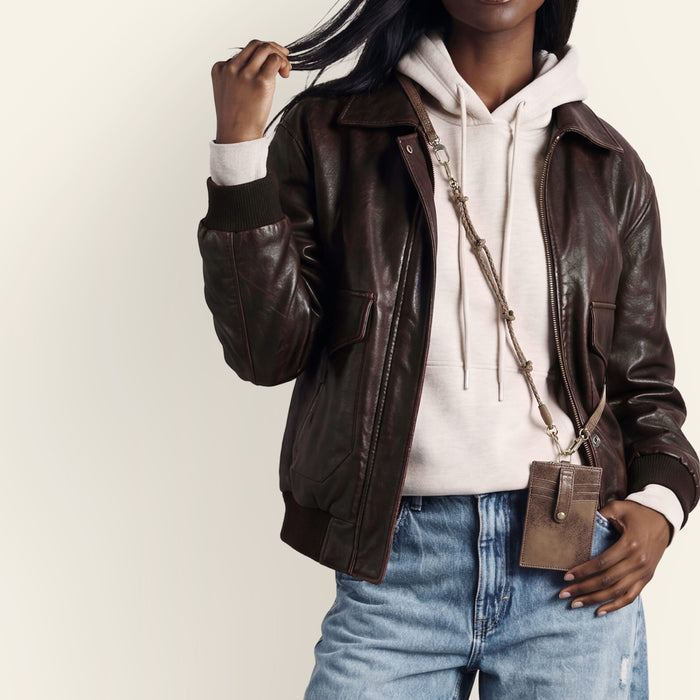 Around Town Lanyard In Buffed Leather - Mocha