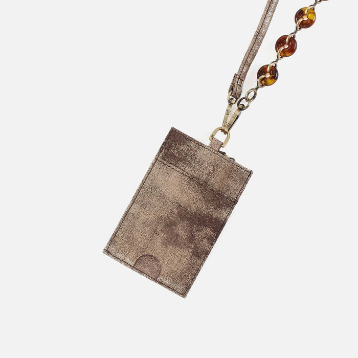 Around Town Lanyard in Metallic Leather - Cocoa Platinum