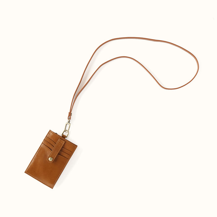 Around Town Lanyard in Polished Leather - Truffle- FOL