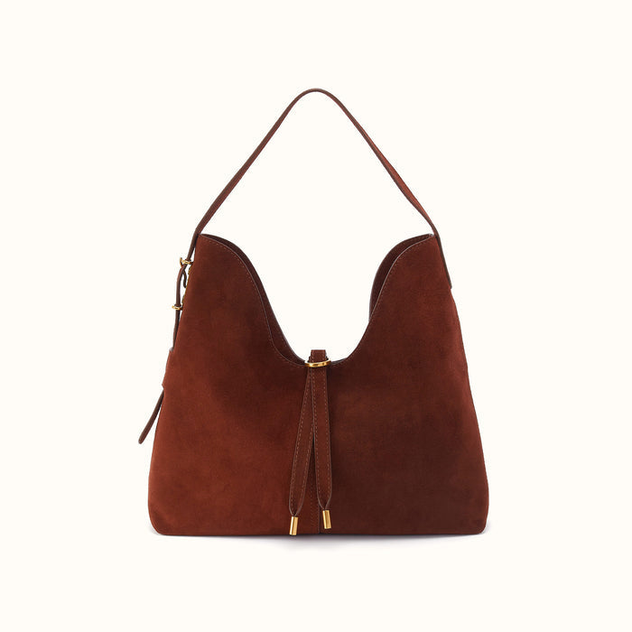 Atlas Hobo Bag In Suede Leather - Chocolate