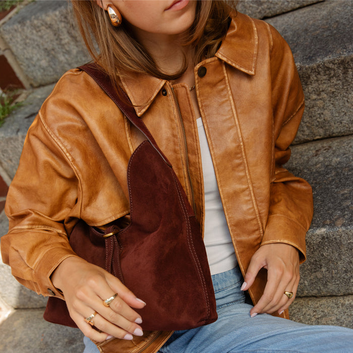 Atlas Hobo Bag In Suede Leather - Chocolate