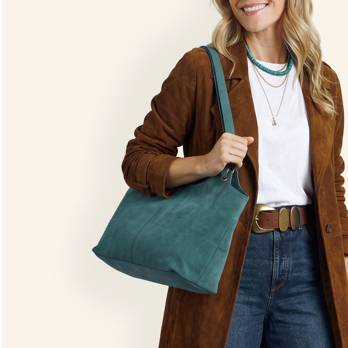 Atlas Tote In Suede Leather - Pine Needle