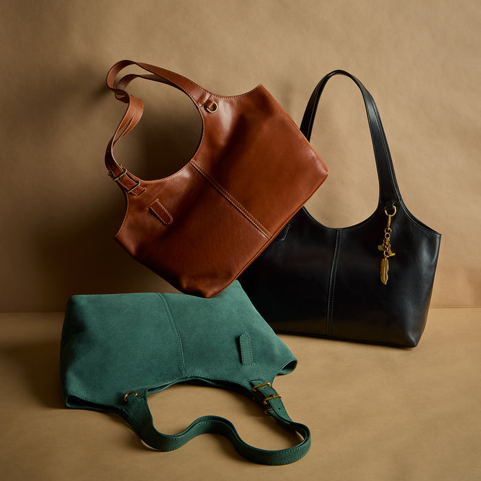 Atlas Tote In Suede Leather - Pine Needle