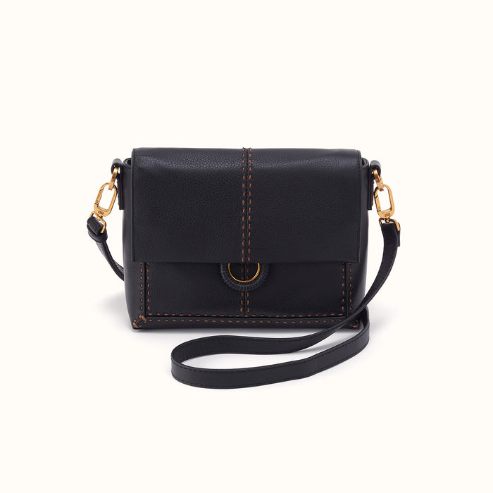 Austin Flap Crossbody in Pebbled Leather - Black- FOL