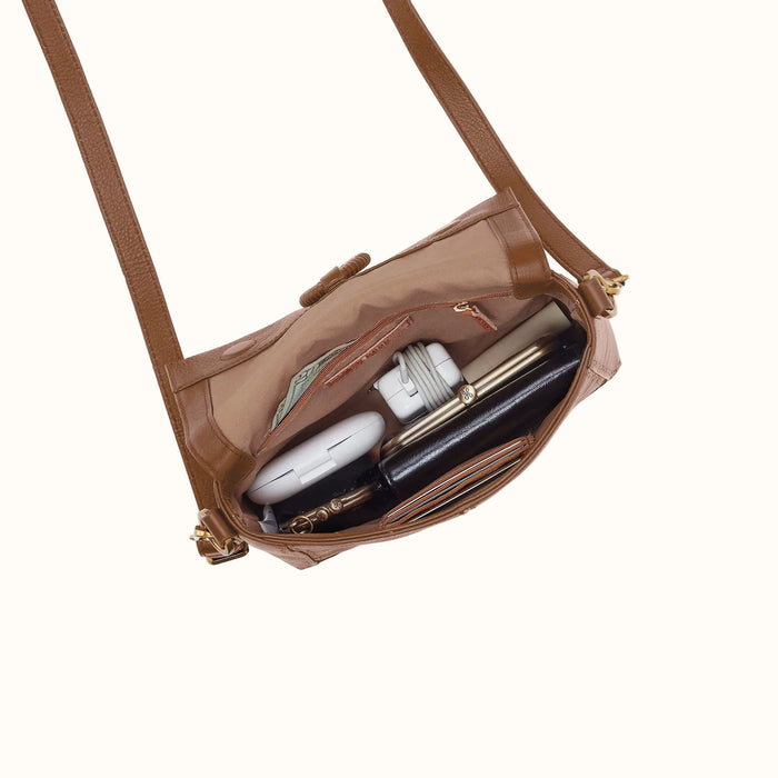 Austin Flap Crossbody In Pebbled Leather - Timber Brown