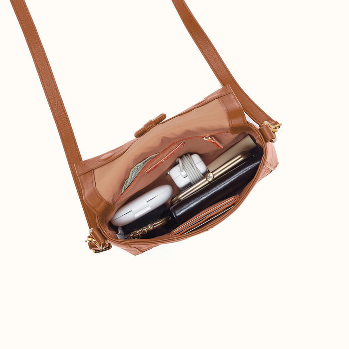 Austin Flap Crossbody in Pebbled Leather - Warm Honey