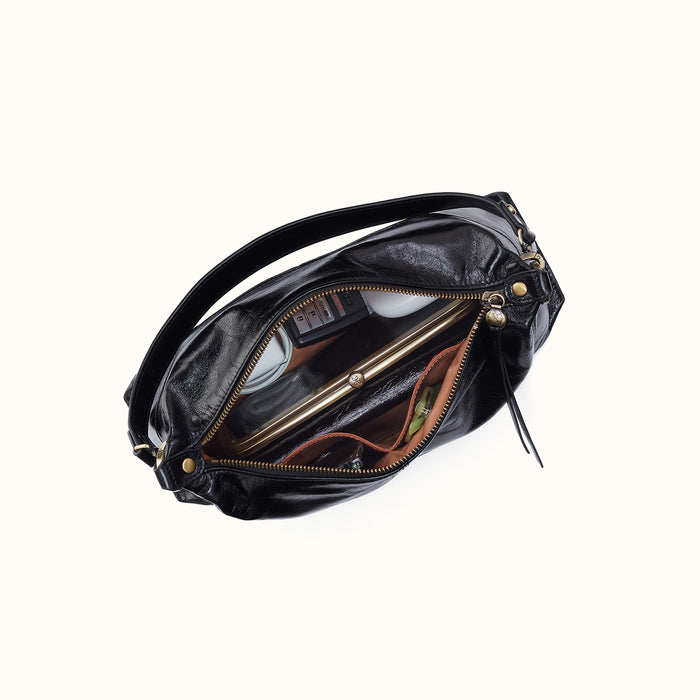 Avon Shoulder Bag in Polished Leather - Black