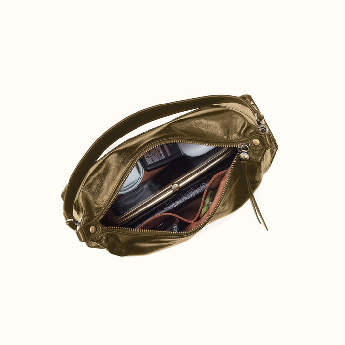 Avon Shoulder Bag In Polished Leather - Olive Veil