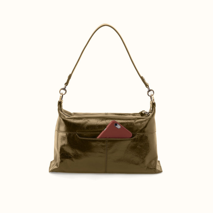 Avon Shoulder Bag In Polished Leather - Olive Veil