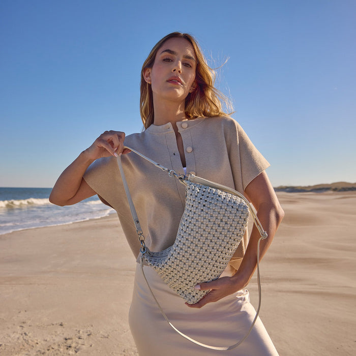 Avon Shoulder Bag in Woven Leather - Whitecap