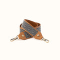 Beaded Guitar Strap In Polished Leather - Natural- FOL