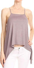Bear Dance Solid Spaghetti Strap Top in Purple Grey T2440:
