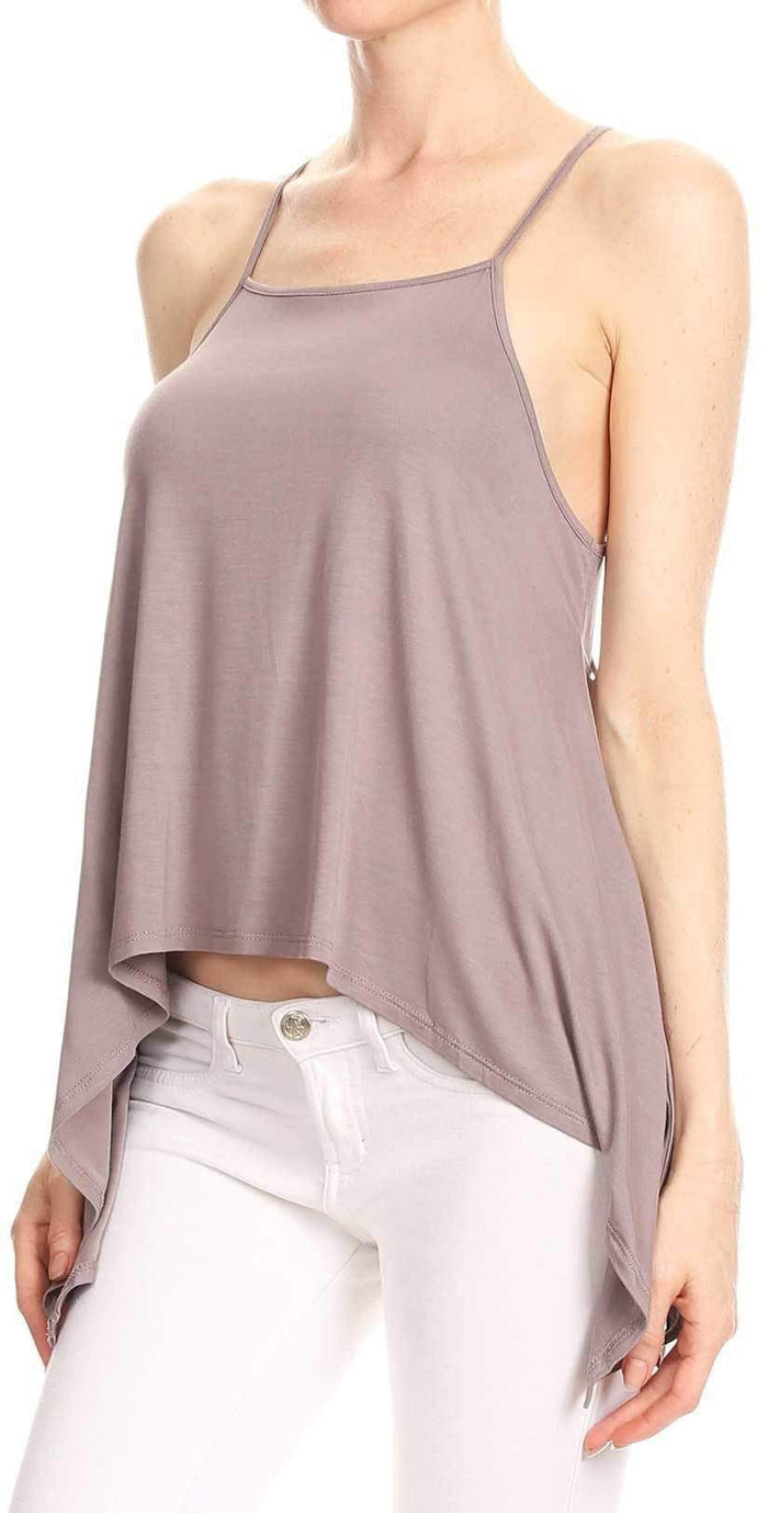Bear Dance Solid Spaghetti Strap Top in Purple Grey T2440: