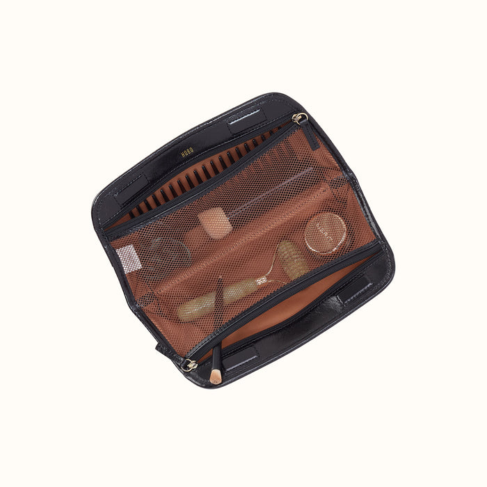Beauty Brush Case In Polished Leather - Black
