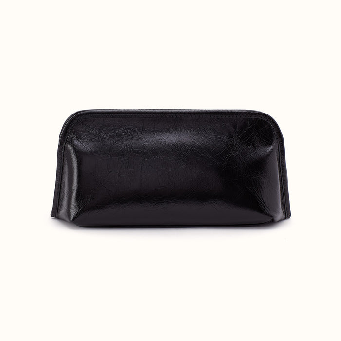 Beauty Brush Case In Polished Leather - Black