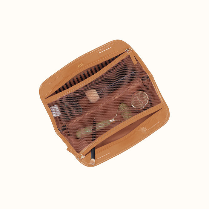 Beauty Brush Case In Polished Leather - Natural