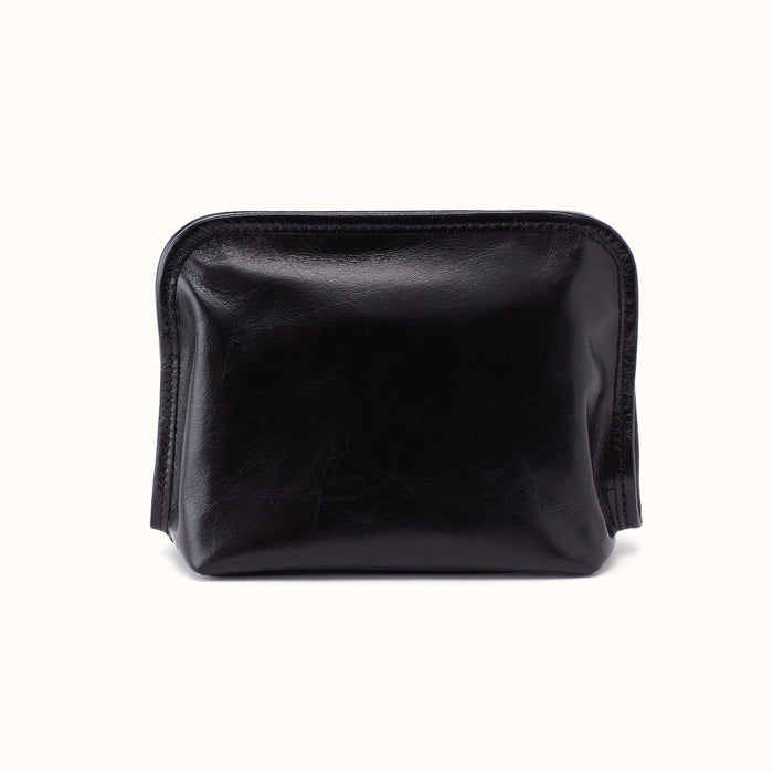 Beauty Cosmetic Pouch In Polished Leather - Black
