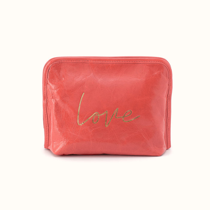 Beauty Cosmetic Pouch in Polished Leather - Pink Mirage- FOL