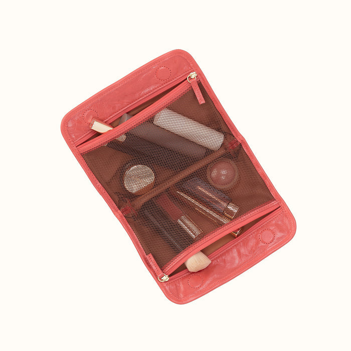 Beauty Cosmetic Pouch in Polished Leather - Pink Mirage