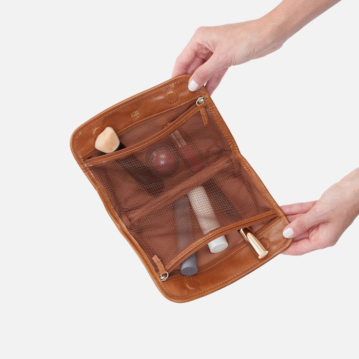 Beauty Cosmetic Pouch in Polished Leather - Truffle