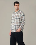 Beige and Black Plaid 100% Cotton Poplin Shirt