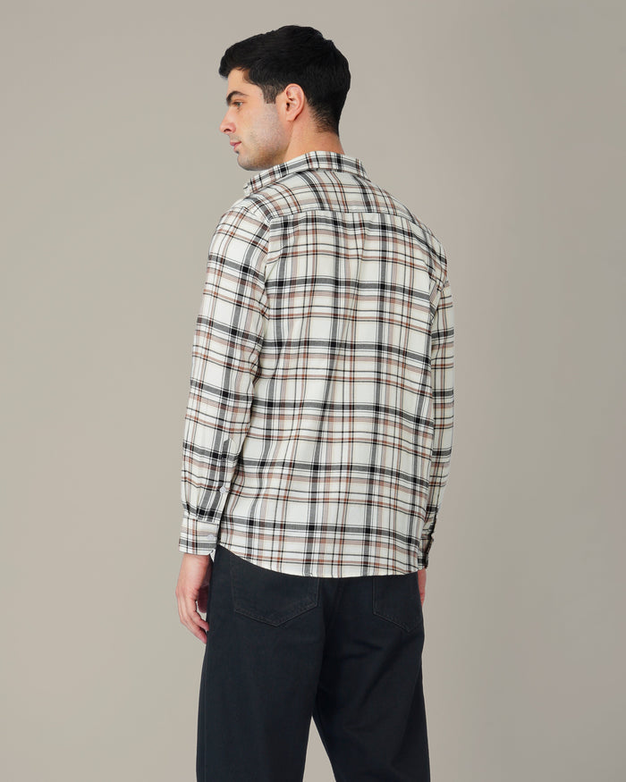 Beige and Black Plaid 100% Cotton Poplin Shirt
