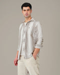Beige and Gray Striped Oxford Shirt