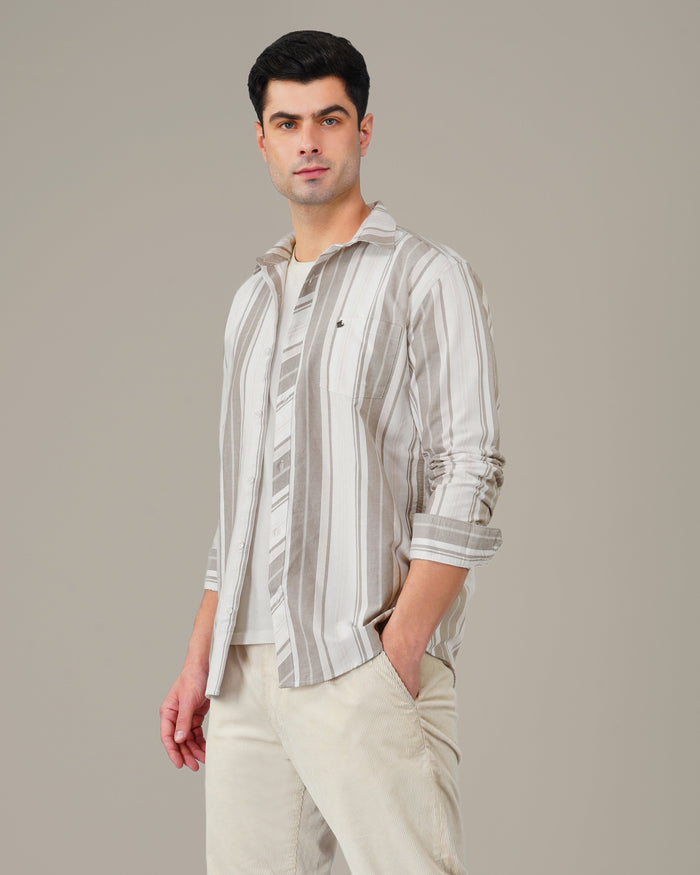 Beige and Gray Striped Oxford Shirt