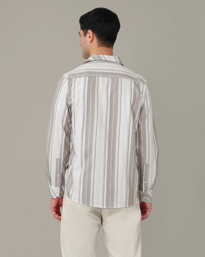 Beige and Gray Striped Oxford Shirt