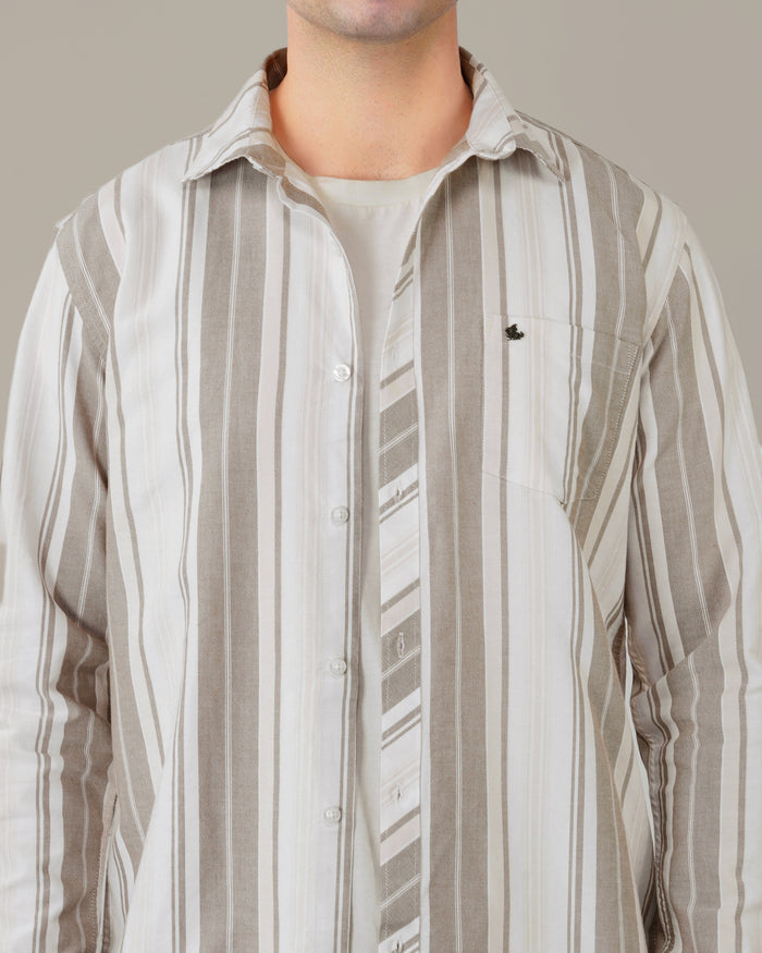 Beige and Gray Striped Oxford Shirt