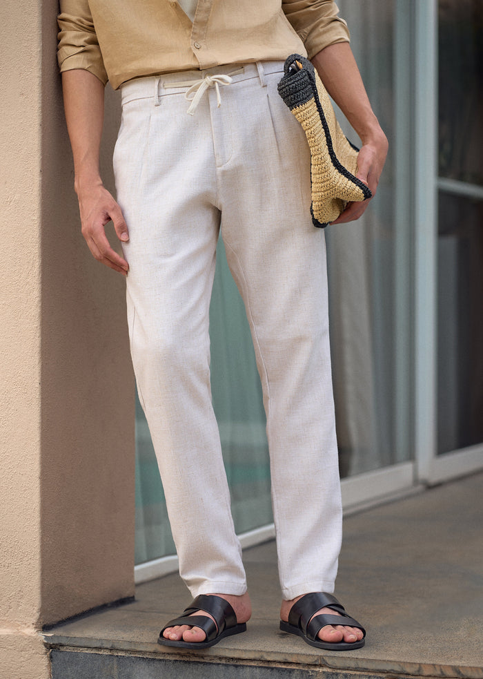 Beige Blended Linen Pant