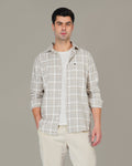 Beige Brown Plaid 100% Cotton Slub Casual Button-Up Shirt