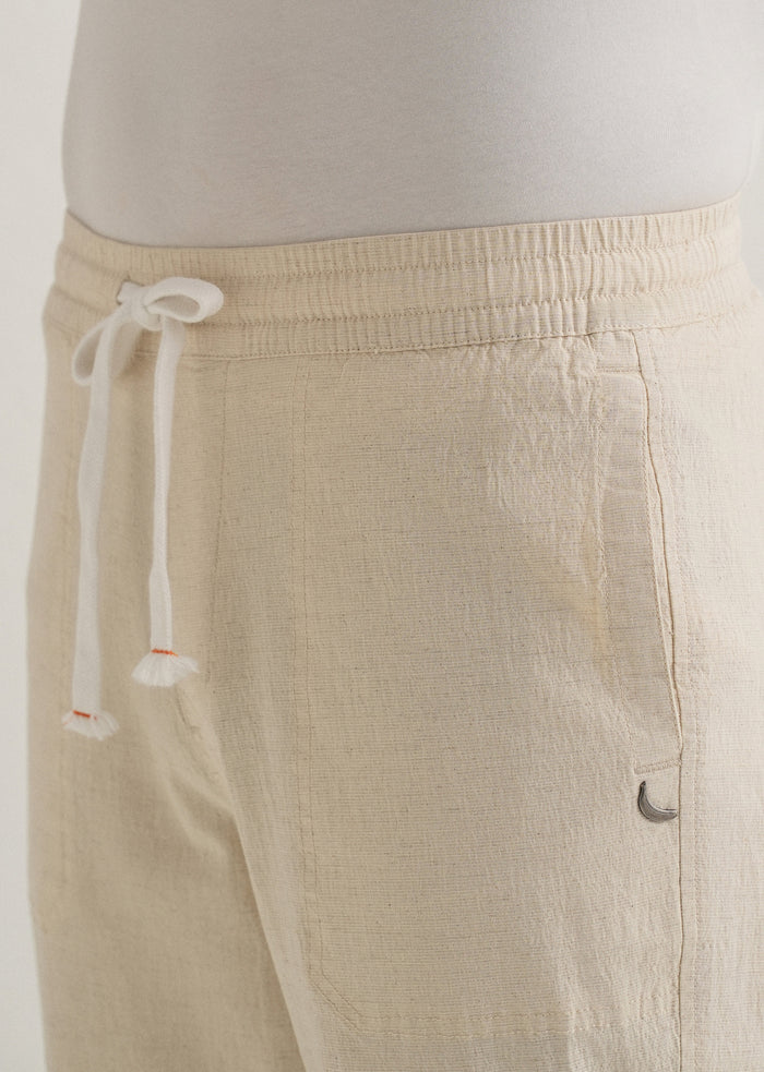 Beige Drawstring Cotton Linen Pant
