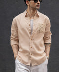 Beige Linen Crochet Patch Shirt