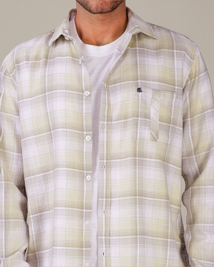 Beige Plaid 100% Cotton Dobby Weave Shirt