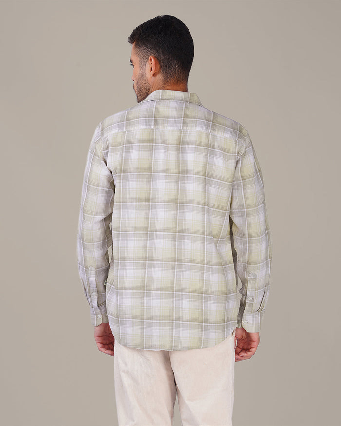 Beige Plaid 100% Cotton Dobby Weave Shirt